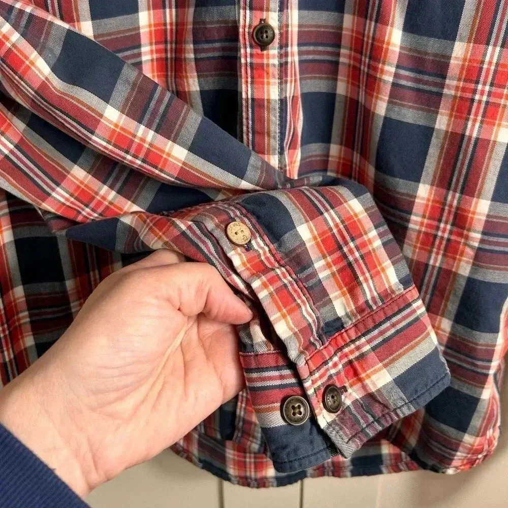 🚨Sale- Jack & Jones vintage-style plaid casual button-down shirt L cotton Wester - Picture 5 of 9